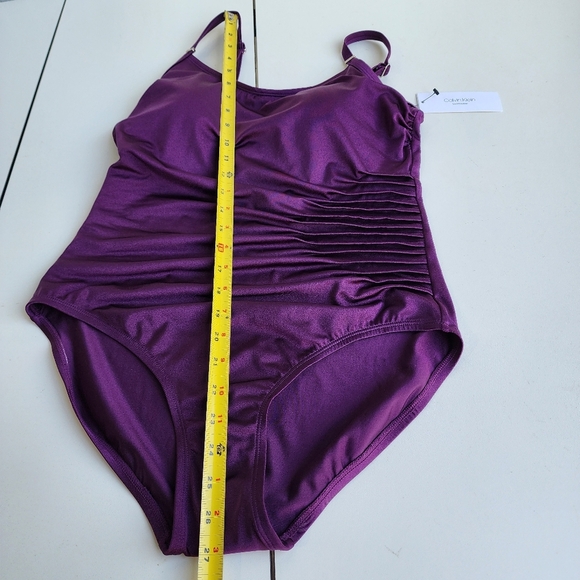NWT $108 Calvin Klein Swimwear Starburst Shiny Purple Eggplant Swimsuit Size 12 - Picture 10 of 16